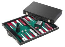 Philos 18.5-inch Backgammon Set in Black Case with Green Felt Surface, Accessories Included