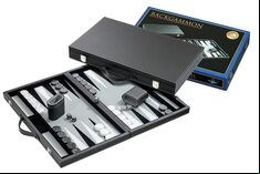 Philos 18.5-inch Backgammon Set in Black Case with Grey Felt Surface, Accessories Included
