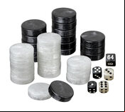 Set of Backgammon Pieces / Checkers, 34mm, Black / White, Plastic