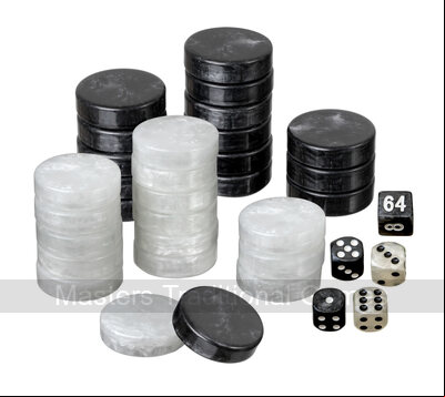Set of Backgammon Pieces / Checkers, 34mm, Black / White, Plastic