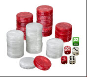 Set of Backgammon Pieces / Checkers, 34mm, Red / White, Plastic