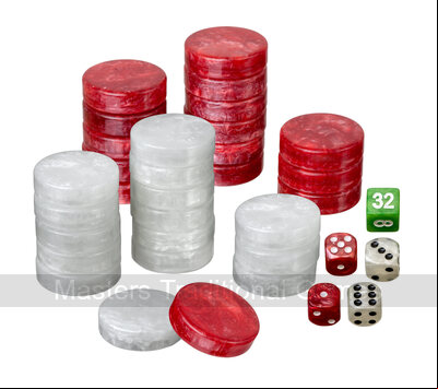 Set of Backgammon Pieces / Checkers, 40mm, Red / White, Plastic