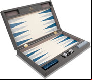 Vegan Leather Cream & Blue Backgammon - 18 inch