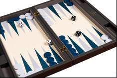 Vegan Leather Cream & Blue Backgammon - 18 inch