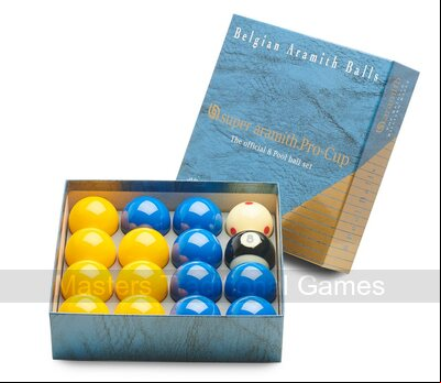 Super Aramith Pro Cup League Pool Balls - Blue & Yellow (2 inch with 1 7/8 inch white)