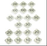 Set of 20 Bar Billiards Table Numbers (plastic diamond shaped for tables with 1 x 30 and 2 x 10 holes)