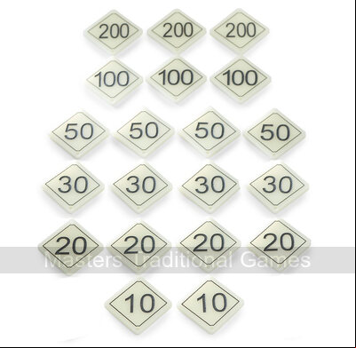 Set of 20 Bar Billiards Table Numbers (plastic diamond shaped for tables with 2 x 30 and 1 x 10 holes)