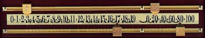 2 solid brass runners (cut to size), 4 solid brass pointers and 17 inch number sticker for snooker or general scoreboard