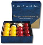 Super Aramith Pro Cup League Pool Balls - red & yellow (2 inch with 1 7/8 inch white)