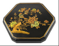 Chinese Checkers in Leatherette Box with Wooden Marbles (Birds and Flowers with black background design)