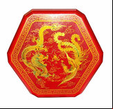 Chinese Checkers in Leatherette Box with Wooden Marbles (Dragons & Phoenix Design, Red Box)