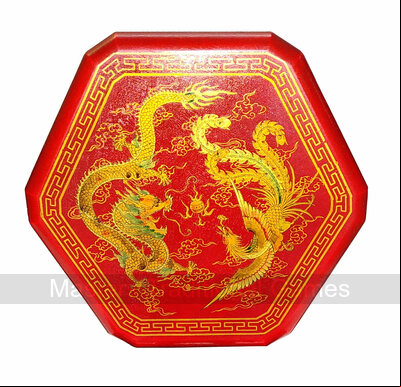 Chinese Checkers in Leatherette Box with Wooden Marbles (Dragons & Phoenix Design, Red Box)