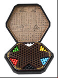 Chinese Checkers in a Chinese styled Leatherette Box with Wooden Marbles
