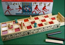 Ancient Egyptian Senet Game - Wooden Board (Red Squares) & Binary Dice