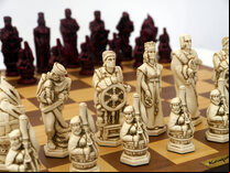 Christopher Columbus Ornamental Chess Set by Berkeley Chess (cream & red, board not included)