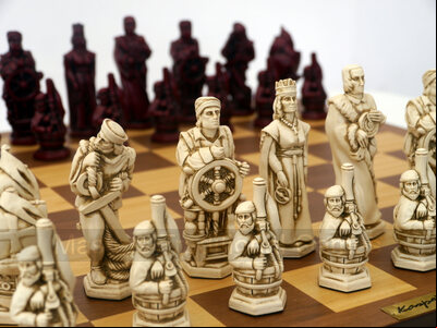 Christopher Columbus Ornamental Chess Set by Berkeley Chess (cream & red, board not included)