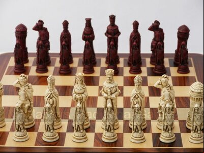 Berkeley Chess Camelot Ornamental Chess Set (cream & red, board not included)