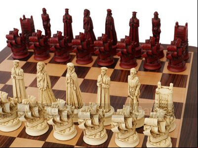 Berkeley Chess Elizabethan Ornamental Chess Set (cream & red, board not included)