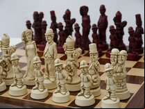 Classic Movie / Film Stars Ornamental Chess Set by Berkeley Chess (in cream & red, chessboard not included)