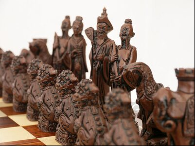 Berkeley Chess Mandarin Ornamental Chess Set (cream & brown, board not included)