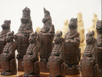 Berkeley Chess Royal Beasts Ornamental Chess Set (cream & brown, board not included)