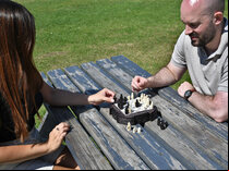 Isle Of Lewis Compact Chess Set - 9 inches with circular cabinet