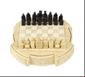 Isle Of Lewis Compact Chess Set - 9 inches with circular cabinet