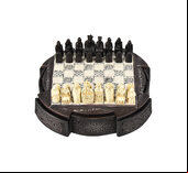 Isle Of Lewis Compact Chess Set - 9 inches with circular cabinet