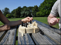 Isle Of Lewis Compact Chess Set - 9 inches with circular cabinet