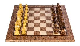 Manopoulos Walnut Burl Chess Set with Staunton Chessmen