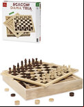 3 Game Compendium by Dal Negro: Chess, Draughts & 9 Men's Morris, 36cm