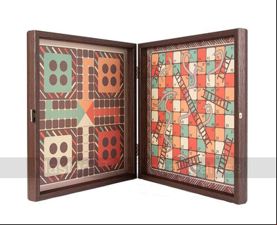 Chess, Backgammon, Ludo, Snakes & Ladders Wooden Games Compendium (Brown)