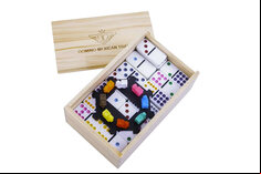 Double 9 Mexican Train Dominoes in Wooden Box