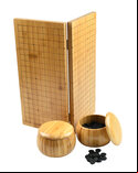 Go Set with Hinged Bamboo Board, Single-Convex Stones & Bowls