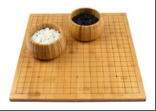 Go Set with Hinged Bamboo Board, Single-Convex Stones & Bowls