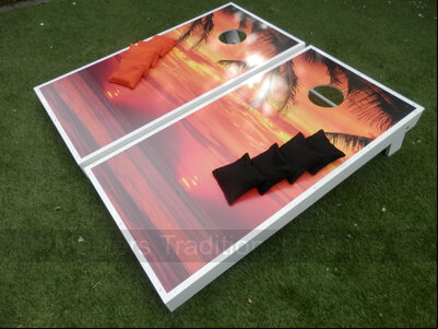 Cornhole - Full Deluxe Set - 2 boards, 8 bags [Sunset]
