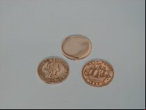 Set of 5 old English Ha'pennies smoothed (tails side visible)